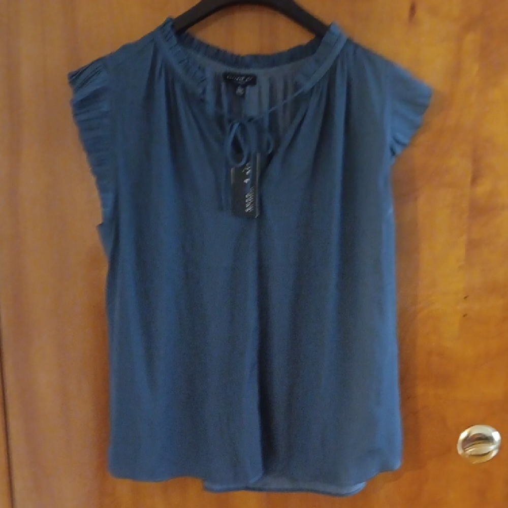 Cato Ruffled Tie Front Blue Blouse L NWT